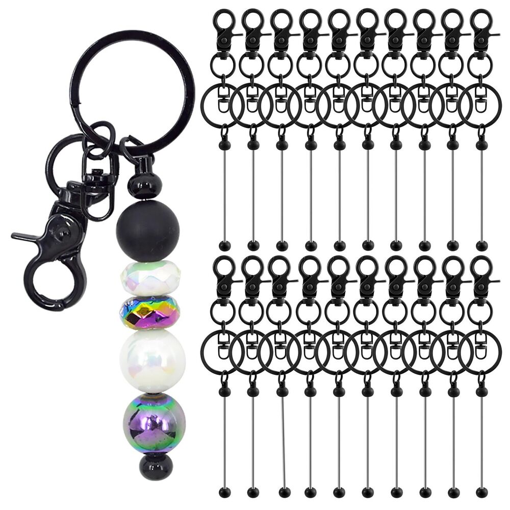 7905 100 Pieces Beadable Keychains Bars - Diy Black Blank Beadable